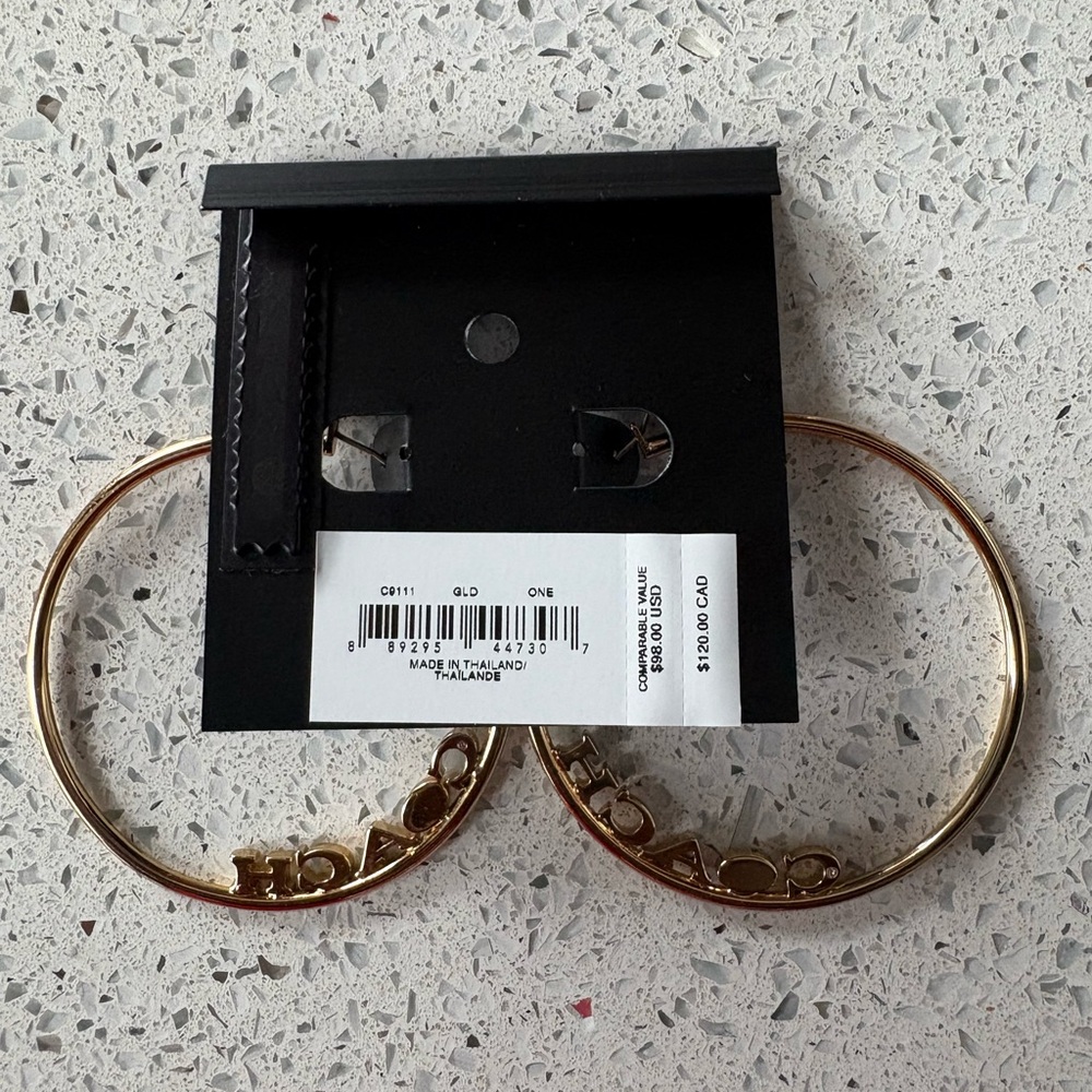 COACH NWT Medium Gold Logo Hoop Earrings - Picture 3 of 4